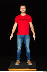 Whole Body Man White Shoes Shirt Jeans Slim Standing Studio photo references